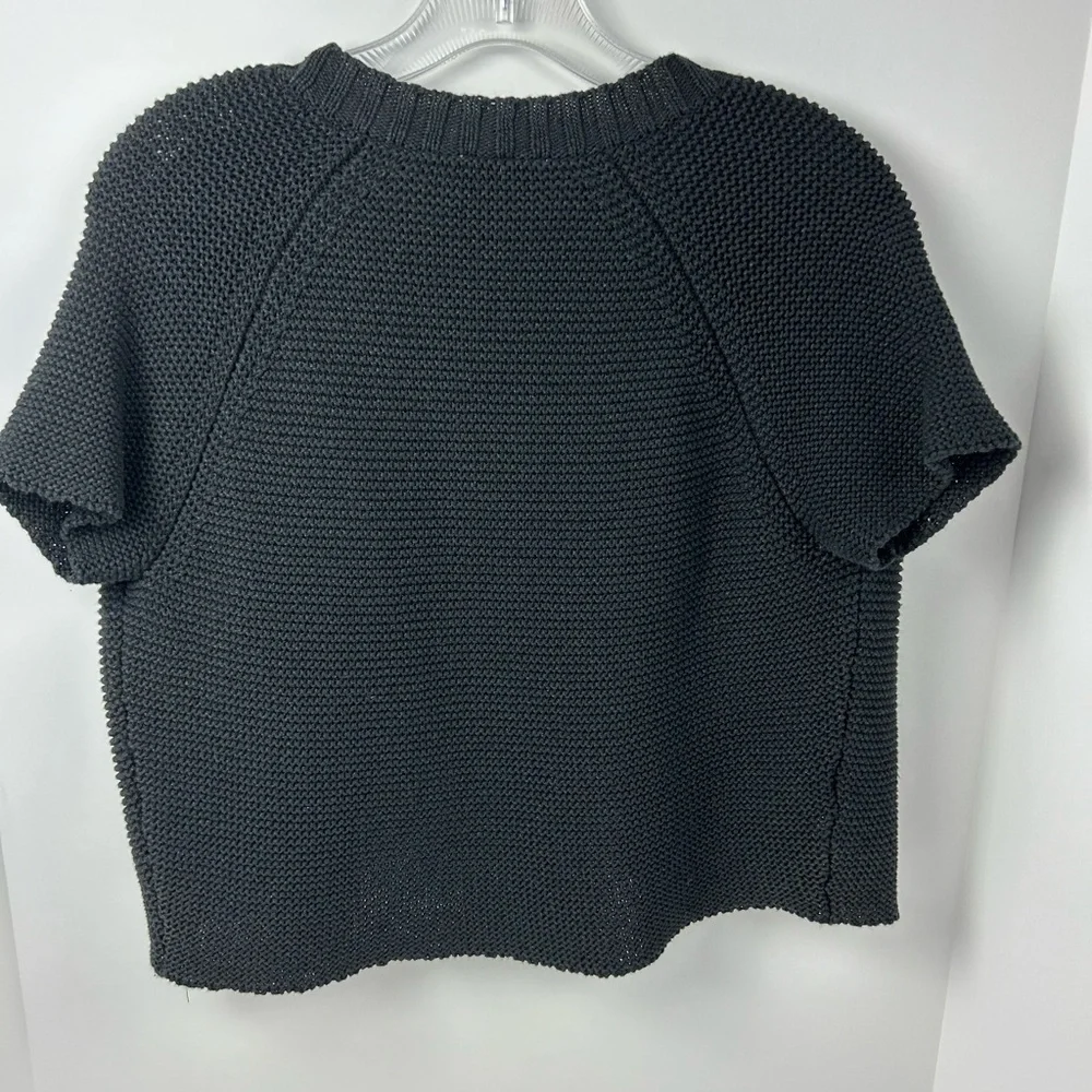 LOFT Black Short Sleeve Knit Button Front Cardigan